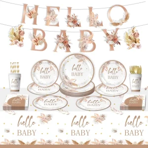 Gold Baby Shower Theme Disposable Tableware Accesorios Set for Kids Birthday Gender Reveal Party Decoration Supplies