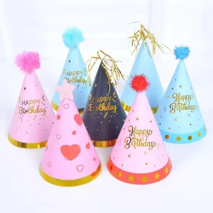 Gold Birthday Hat Baby Children Adult Star Rain Silk Plush Ball paper Party Hat Birthday Party Supplies Funny Mini Hats