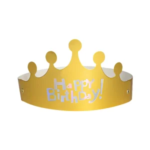 Gold Card Folding Crown Hat Baby Birthday Cap with Laser Letter Cake Decorating Supplies for Instagram Wind Party Decorations