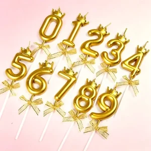 Gold Crown Number Candle Cake Topper for Baby’s Birthday Party First Birthday 520 Qixi Festival