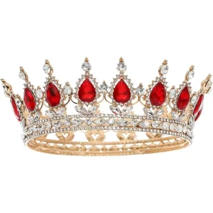 Gold Crystal Baroque Tiara Crown Headband Princess Elegant Bridal Wedding Graduation Diwali Birthday Party Supplies