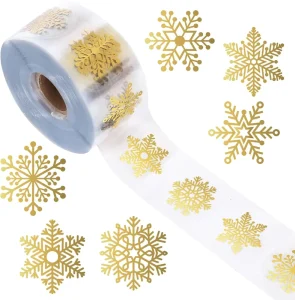 Gold Foil Christmas Stickers With Santa Claus and Snowman, Resin, Transparent, Waterproof