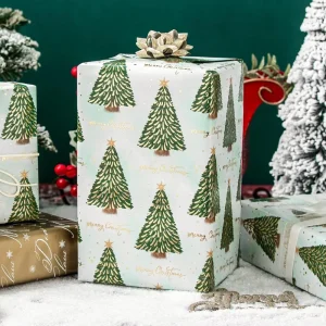 Gold Foil Christmas Wrapping Paper Roll Custom Printed Xmas Gift Packaging Paper