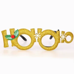 Gold HOHO Letter Family Gathering Decor Christmas Themed Decorative Eyeglasses for Xmas Party Cosplay Costume Accessory