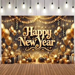 Gold Happy New Year Decoration Background Banner Photo Decoration Background Happy New Year Party Banner Backdrop