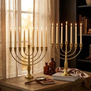 Gold Iron 7 9 Branch Hanukkah Menorah Vintage Candelabra Jewish Shabbat Candlestick Holder for Holiday Table Decor