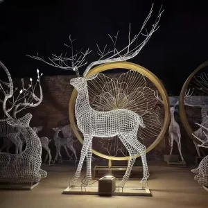 Gold LED Reindeer Motif Light Outdoor Animal Sculpture Warm White Festival Lighting for Square Mall