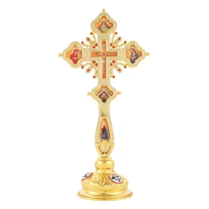 Gold Plated Church Product Holy Jesus Cross with Mary Religion Character Picture Nativity Religion Gift Orthodox Altare Decor