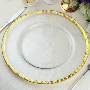 Gold Rim Glass Chargers Plates Transparent Party Catering Dishes Home Banquet Gatherings Kitchen Plates