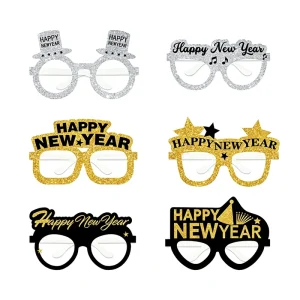 Gold Silver Black Glitter New Year Party Frame Glasses Star Hat Musical Note Design Paper Eyewear Holiday Decor