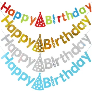 Gold Silver Multicolor Hot Stamping Birthday Hat Letter Decorative Banner Garland for Birthday Party Scene Layout Supplies