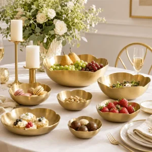 Gold Stainless Steel Scalloped Serving Bowl OEM ODM Tableware Gold Stainless Steel Serving Plate Wedding Centerpiece