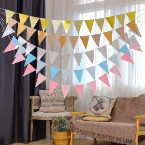 Gold foil Wave pattern Paper Triangular Flags Birthday Decor Bunting Banners Festive Party Baby Backdrops SG 002 CN