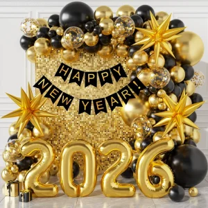 Gold number Confetti New Year Theme Latex Balloon Arch Garland Kit New Year Celebration Party Decoration Supplies