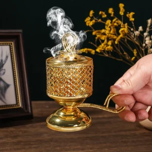 Golden Aromatherapy Incense Burner Charcoal Middle Eastern Arabic Incense Holder Festival Party Handheld Ornaments