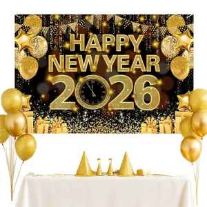 Golden Balloon Happy New Year Manufacturer Direct Sale 50th Birthday Backdrop Decoration Banner Suitable for Spring Festival