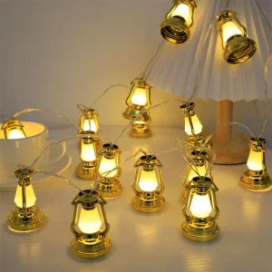 Golden Holiday Eid Al Adha LED String Lights IP44 Waterproof 2700K Warm White 1.5m 3m 6m Palace Lantern Star & Moon Divine Decor