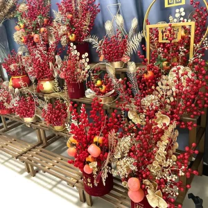 Golden Plastic Flower Fortune Berry Fruit Branch Decorations for Home for Christmas Mother’s Day Halloween Back School
