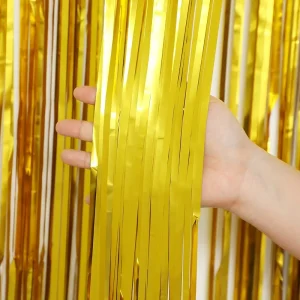 Golden Rain Curtain 1* 2m Shiny Metallic Curtain Birthday Wedding Party Shiny Curtain Backdrop Decorations