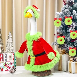 Goose 23-inch Christmas Green-Feathered Polyester Porch Statue Costume Europe America Design