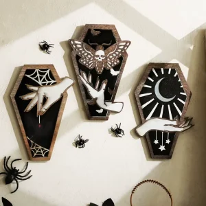 Gothic Style Halloween Theme Party Wall Hanging Black Wooden Reusable Customized Logo Irregular Shape