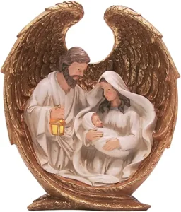 Grace Lighted Holy Family Figurine with Angel Wings Freestanding Seasonal Decor Religious Christmas Decoration