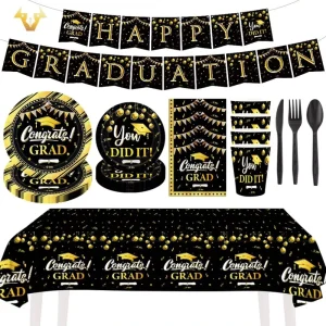 Graduation Halloween Party Disposable Tablecloths Set Paper Plastic Plates Banner Eco Friendly High Quality 60 80