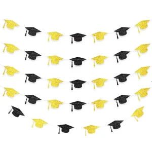 Graduation Party Supplies Gold Black Banners Garlands Spirals Swirls Cupcake Toppers Graduation Party Decorations