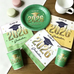 Graduation Season Disposable Paper Plate Tableware Set Graduation Party Complete Set Ten in a Pack Customizable