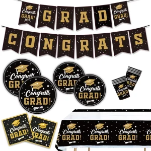 Graduation Season Themed Party Disposable Latex Tableware Plates Cups Napkins Tablecloths Garland Decorations