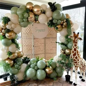 Green Balloon Arch Kit 155 Piece Jungle Themed Eco Friendly Halloween Baby Shower Reusable Balloon Garland Clusters Decor