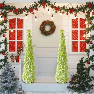 Green Decorative Cone Christmas Tree with Round Disc Leaves Artificial Holiday Tree for Home and Store Display