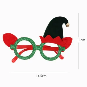 Green Frame Dark Green Elf Hat Eyeglasses Christmas Themed Decorative Eyeglasses for Xmas Party Cosplay Costume Accessory
