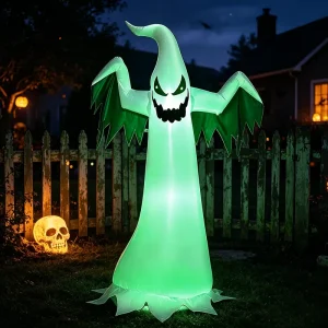 Green Glowing Halloween Inflatable Ghost Outdoor Scary Halloween Yard Garden Party Decoration