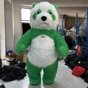 Green Inflatable Panda Mascot Costume for Adults Plush Furry Fursuit Helmet Accessory for Carnival Party Halloween Anime Theme