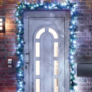 Green Leaves Light Christmas Greenery Artificial Ornaments LED Fir Garland Decoration Outdoor Lighting