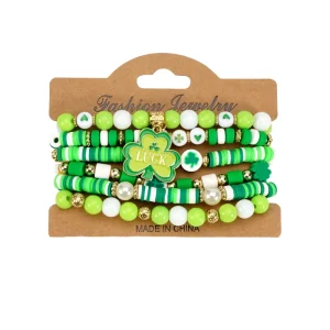 Green Mardi Gras Waterproof Durable Outdoor Use Senior Party Decoration Bead Bracelet Beaded Party Favor Stackable Stretch
