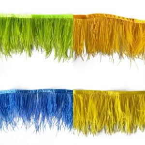 Green Yellow Fabric Material Ribbon Ostrich Feather Fringe Trim for DIY Craft Clothing Dress Costume Accessory Wedding Decor