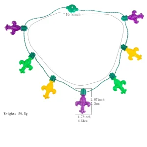 Green Yellow Purple Glitter Plastic Fleur De Lis Mardi Gras Beads Necklace for Party Favors Holidays New Year & Halloween