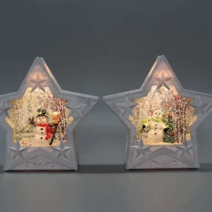 Grey Star-Shaped LED Snow Globe Lantern Swirling Glitter Christmas Home Decor Snow Ball