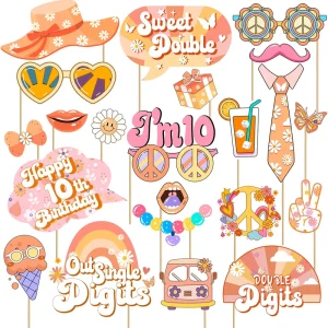 Groovy 10th Birthday Decorations Boho Photo Booth Props for Girls Fashion Eco Friendly Durable
