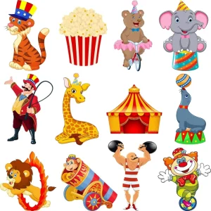 HAWIN 36 Pieces Carnival Cutouts Party Supplies Circus Theme Birthday Party Favors Carnival Party Wall Decoration