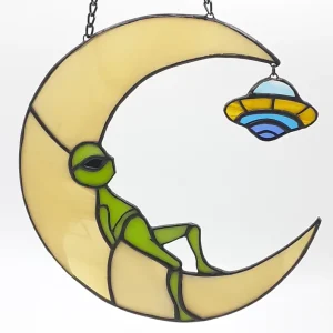 HD 0100 UFO Alien Art Deco Stained Glass Coaster Set Custom Logo Outdoor Garden Decor Extraterrestrial Theme Anniversary