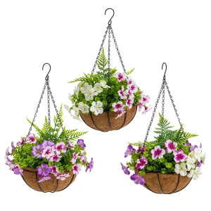 HL-181-25 Outdoor Spring Decor Real Touch Faux Silk Flower in Planter Artificial Hanging Flowers Plants Basket
