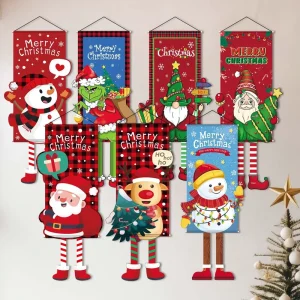 HL 333 Christmas Hanging Banner Decorations for Hanging Backdrop Reusable Sign Xmas Eve Holiday Party Decor