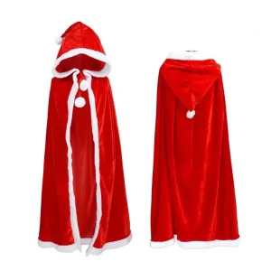 HL 340 Christmas Halloween Cosplay Costume Lightweight Red Velvet Cloak with Hood for Adults and Kids