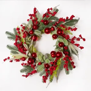 HY023 55cm Green PVC Handmade Traditional Indoor Outdoor Christmas Wreath Artificial Pine