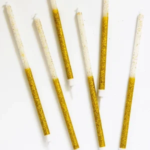 Half Glitter Long Taper Gold Money Candle Birthday Candles for Party Decoration