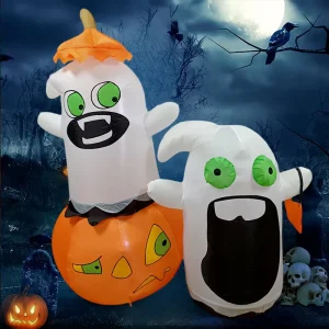 Halloween 5FT Inflatable Pumpkin Ghost Glowing Decoration for Outdoor Party Courtyard Garden
