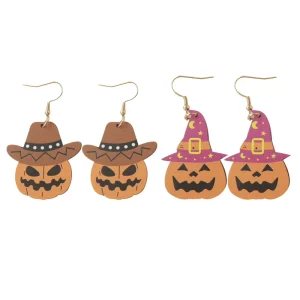 Halloween Acrylic Fruit New style Cartoon Pumpkin Earrings Western style Cowboy Hat and wizards Hat Cute Earring Charms